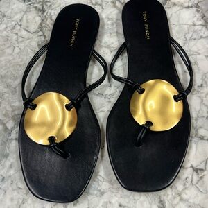 Tory Burch Black Sandals with Gold Accent
